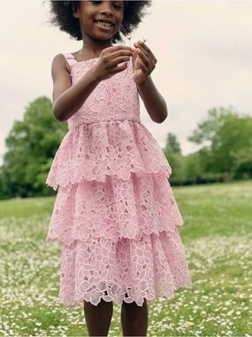 Self-portrait Pink Organza Lace Midi Dress Size 10-12
